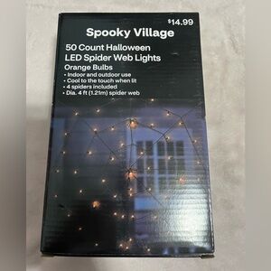 Spooky Village LED Spider Web Lights. 50 Count. Orange Bulbs. Indoor Outdoor Use